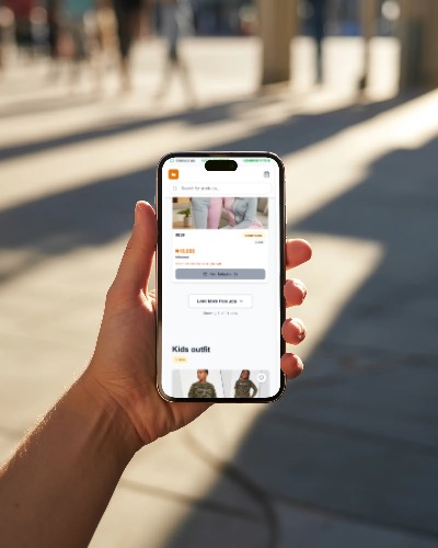 Tarapint marketplace product page on a phone showing a kids outfit listing with price in naira